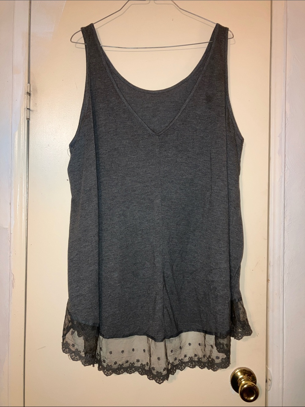 Charcoal Lace-Hem Scoop Neck Tank Top